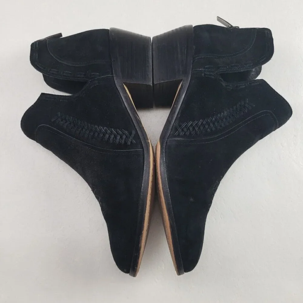 Vince Camuto Presita Ankle Boot Womens 9 Black Suede Western Cut Out Back Zipper